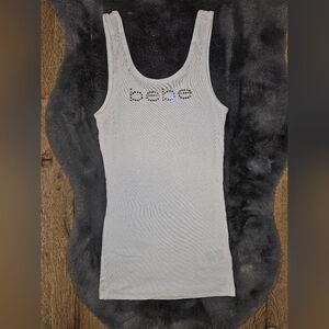 Bebe White Tank Top with Rhinestone Logo